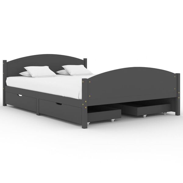 vidaXL Estrutura cama c/ 4 gavetas 140x200cm pinho maciço cinza-escuro