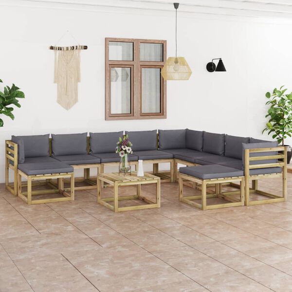 vidaXL 11pcs conjunto lounge de jardim com almofad&otilde;es pinho impregnado