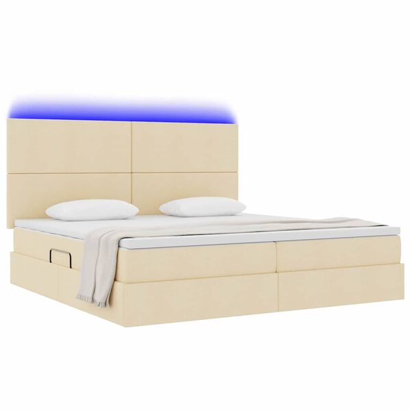 vidaXL Cama com arruma&ccedil;&atilde;o e LED com led Creme 200 x 200 cm Poli&eacute;ster