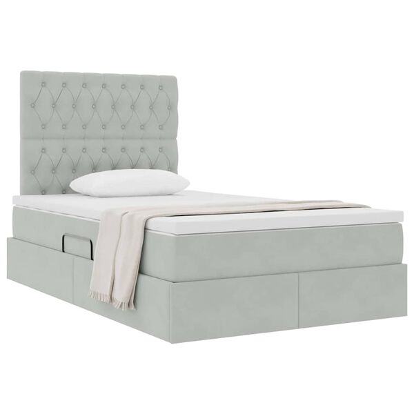 vidaXL Cama com arruma&ccedil;&atilde;o e colch&atilde;o Cinzento-claro 120 x 190 cm Veludo