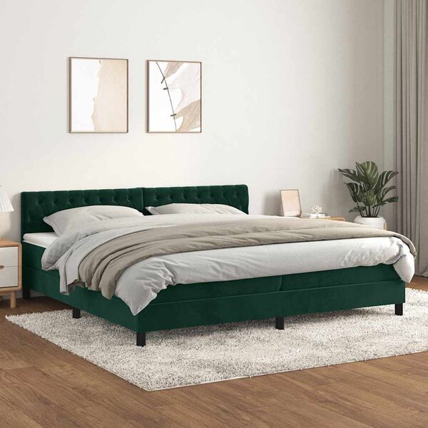 vidaXL Cama com molas/colch&atilde;o 200x200 cm veludo verde-escuro