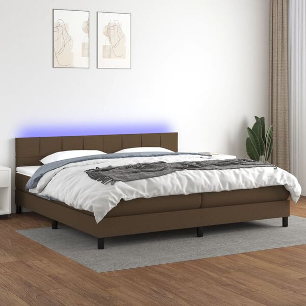 vidaXL Cama box spring c/ colch&atilde;o/LED 200x200cm tecido castanho-escuro