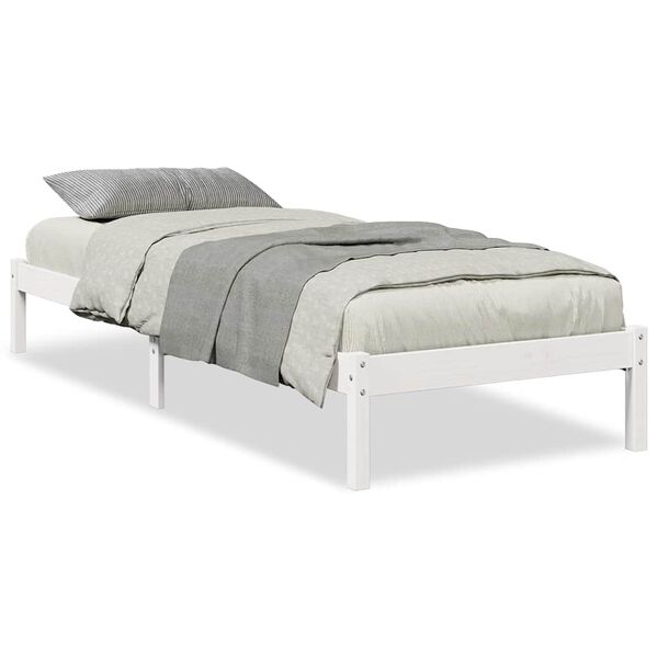 vidaXL Cama extra longa sem colch&atilde;o 90x210 cm pinho maci&ccedil;o branco
