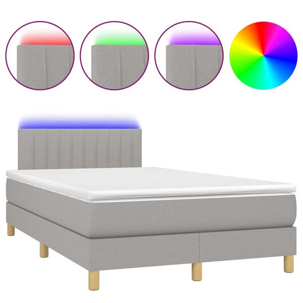 vidaXL Cama box spring c/ colch&atilde;o e LED 120x200 cm tecido cinza-claro