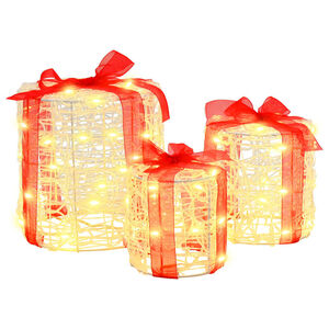 vidaXL Decora&ccedil;&atilde;o Caixa de Presente 3 unid. 60 LED Branco quente Acr&iacute;lo