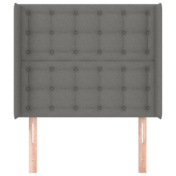 vidaXL Cabeceira cama c/ abas tecido 83x16x118/128 cm cinzento-escuro