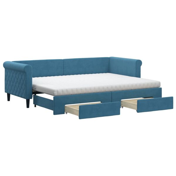 vidaXL Sof&aacute;-cama com gavet&atilde;o e gavetas 80x200 cm veludo azul