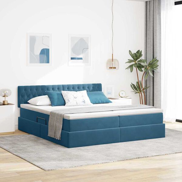 vidaXL Cama com Armazenamento com colch&atilde;o Azul Escuro 100 x 200 cm
