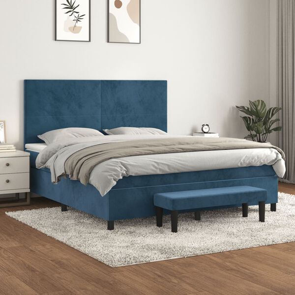 vidaXL Cama com molas/colch&atilde;o 180x200 cm veludo azul-escuro