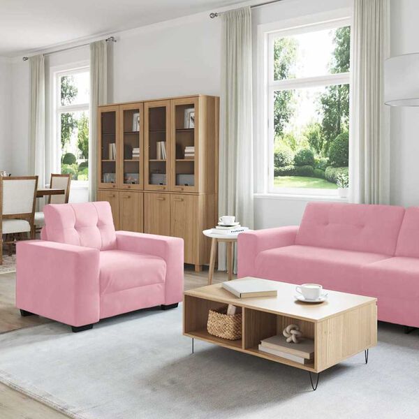 vidaXL Conjunto de Sof&aacute;s 3 pcs Rosa 221 x 80 x 80 cm Veludo