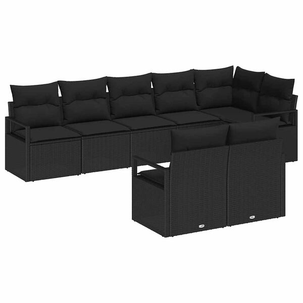 vidaXL Conjunto de Sof&aacute; de Jardim com almofada 8 pcs Preto vime PE