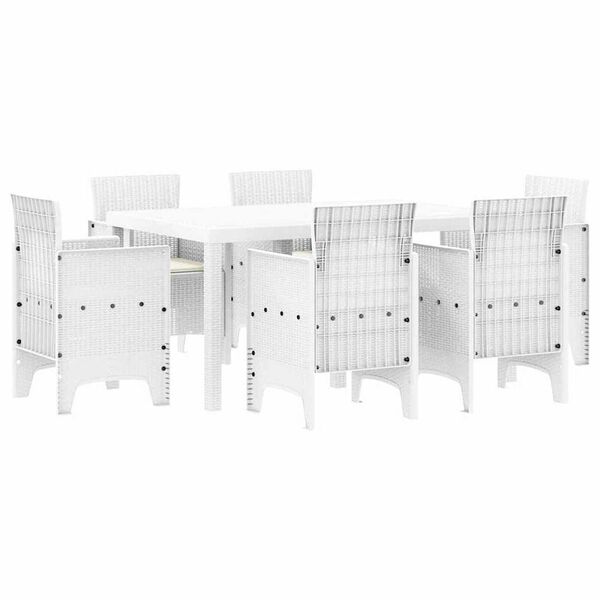 vidaXL Conjunto de Jantar para Jardim 7 pcs Branco Rattan Polt