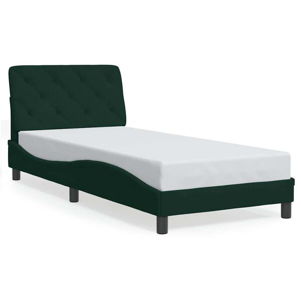 vidaXL Estrutura de cama sem colch&atilde;o 90x190 cm veludo verde-escuro