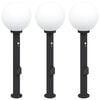 vidaXL Conjunto de 3 postes de ilumina&ccedil;&atilde;o com sensor e tomada, 80 cm, pretos, IP44