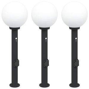 vidaXL Conjunto de 3 postes de ilumina&ccedil;&atilde;o com sensor e tomada, 80 cm, pretos, IP44