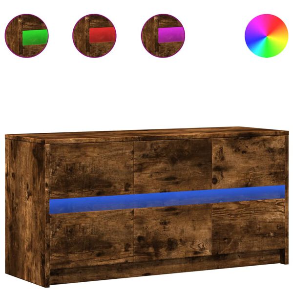 vidaXL Móvel de TV com luzes LED derivados de madeira carvalho fumado