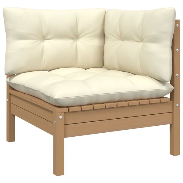 vidaXL 4 pcs conjunto lounge jardim c/ almofad&otilde;es creme pinho