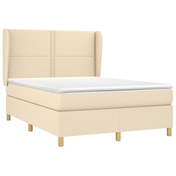 vidaXL Cama com molas/colch&atilde;o 140x190 cm tecido cor creme