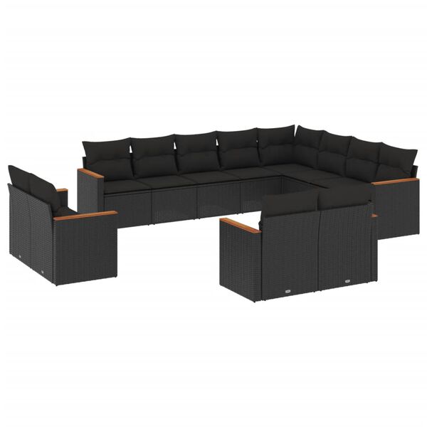 vidaXL 12 pcs conjunto de sof&aacute;s de jardim c/ almofad&otilde;es vime PE preto