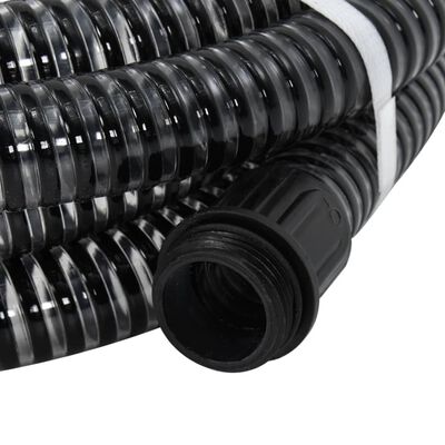 vidaXL Mangueira de sucção com conectores de latão 1,1" 10 m PVC preto