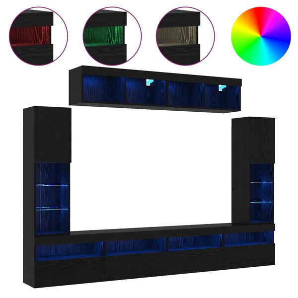 vidaXL Conjunto de m&oacute;vel de TV 6 pcs Carvalho preto Madeira processada