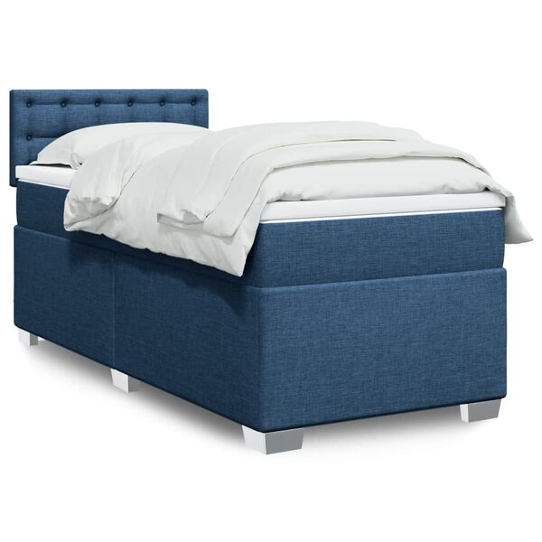 vidaXL Cama com molas/colch&atilde;o 90x190 cm tecido azul