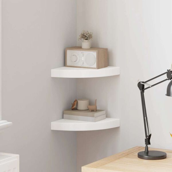 vidaXL Prateleiras de canto suspensas 2 pcs 25x25x3,8cm MDF branco