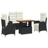 vidaXL 4 pcs conjunto de jardim p/ jardim c/ almofad&otilde;es vime PE preto