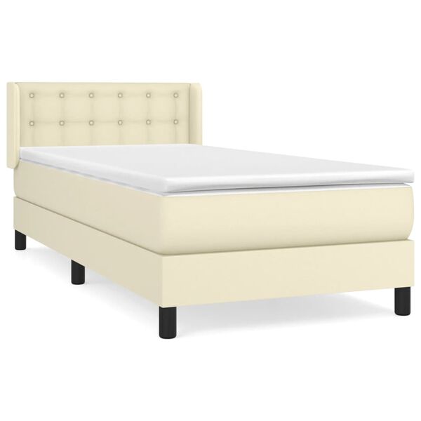 vidaXL Cama com molas/colch&atilde;o 90x200 cm couro artificial cor creme