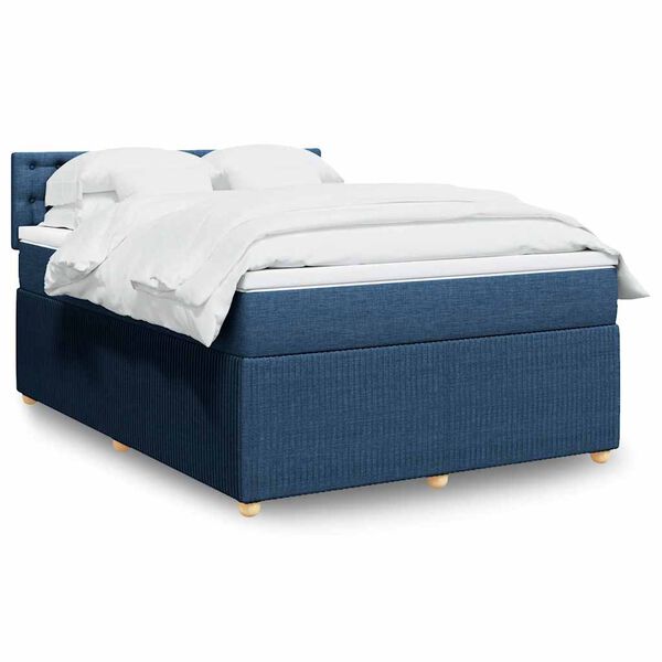 vidaXL Cama com molas/colch&atilde;o 140x190 cm tecido azul
