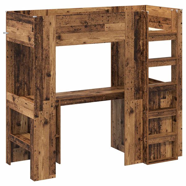 vidaXL Estrutura de Cama Loft com Mesa Madeira antiga 75 x 190 cm