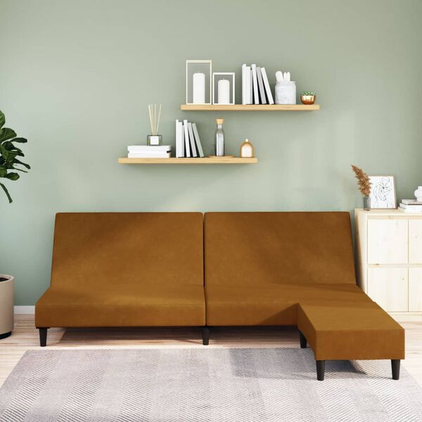 vidaXL Sof&aacute;-cama de 2 lugares com apoio de p&eacute;s veludo castanho