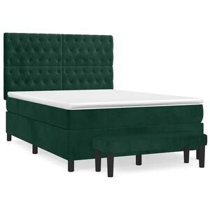 vidaXL Cama com molas/colch&atilde;o 140x190 cm veludo verde-escuro