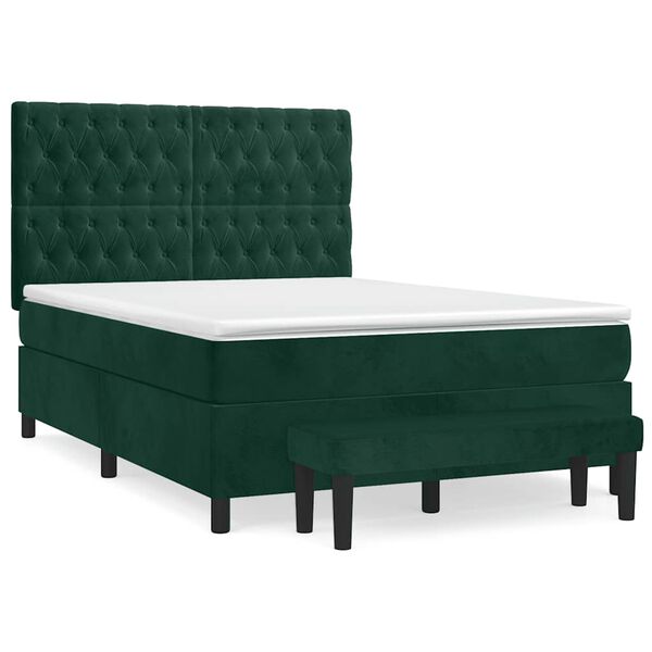 vidaXL Cama com molas/colch&atilde;o 140x190 cm veludo verde-escuro