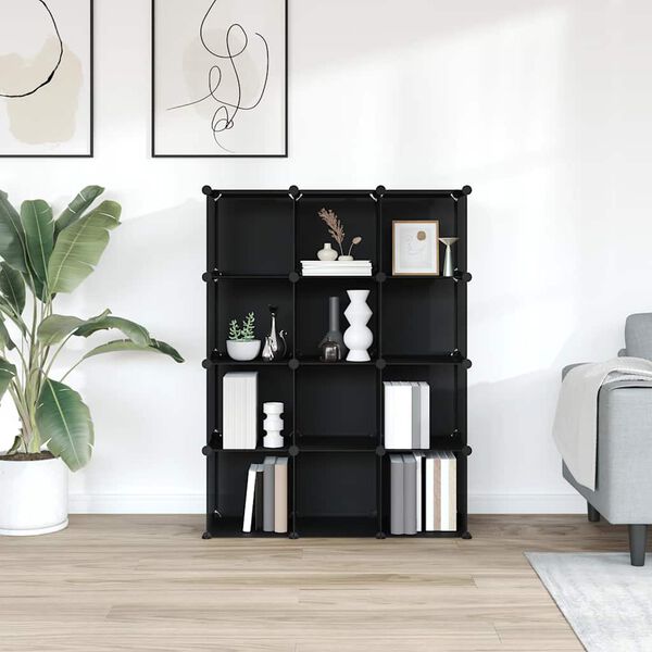 vidaXL Organizador de arruma&ccedil;&atilde;o com 12 cubos PP preto