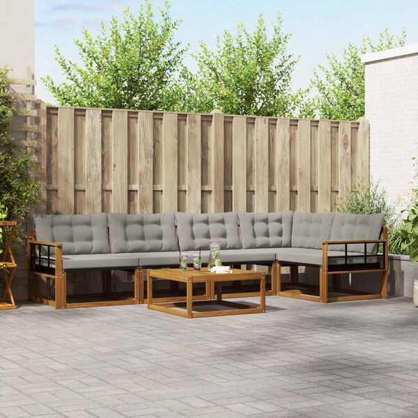 vidaXL Conjunto de Sof&aacute;s para Exterior 6 pcs Cinza Natural e Claro