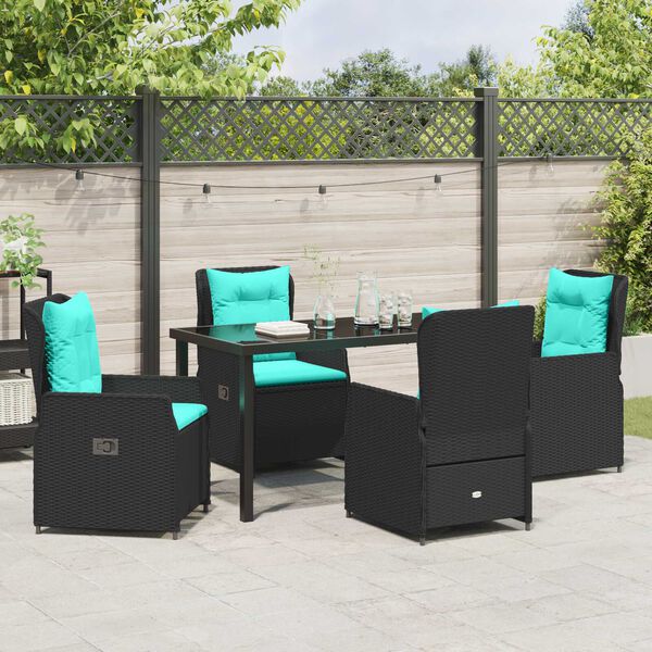 vidaXL Conjunto de Jantar para Jardim 5 pcs Preto Rattan Sint&eacute;tico