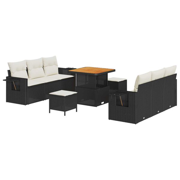 vidaXL Conjunto de Sof&aacute; de Jardim com almofada 9 pcs Preto e creme