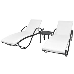 vidaXL Espregui&ccedil;adeiras com mesa 2 pcs vime PE preto