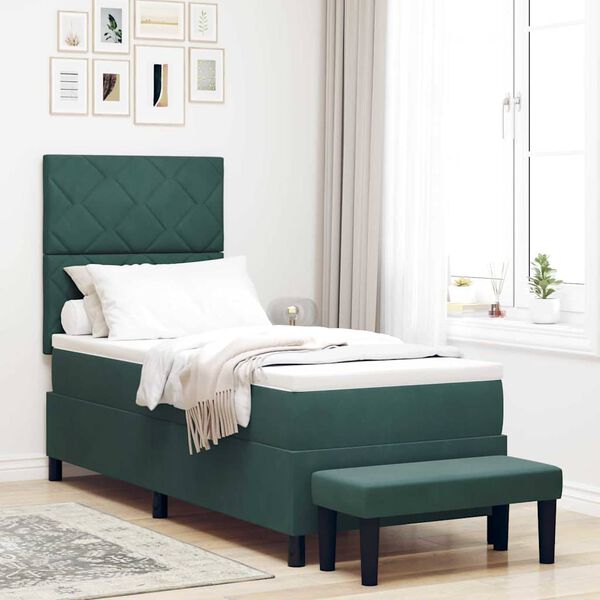 vidaXL Cama Box com colch&atilde;o Verde-escuro 80 x 200 cm Veludo