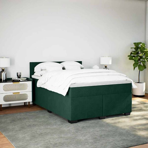vidaXL Cama com molas/colch&atilde;o 160x200 cm veludo verde-escuro