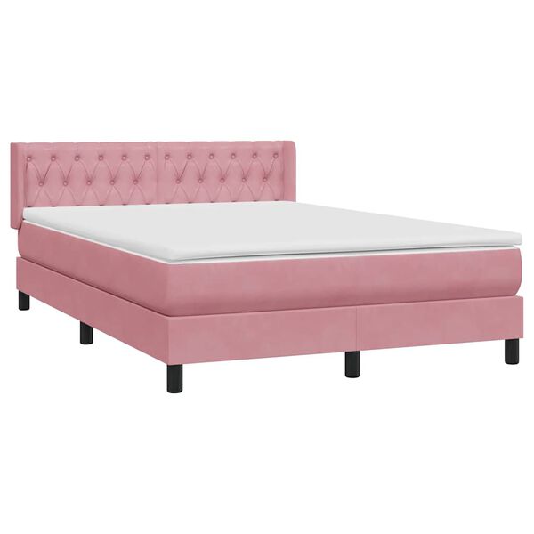 vidaXL Cama com molas/colch&atilde;o 140x220 cm veludo rosa