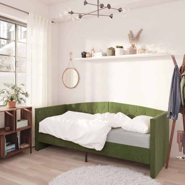vidaXL Sof&aacute;-cama c/ sa&iacute;da USB 90x200 cm veludo verde-escuro