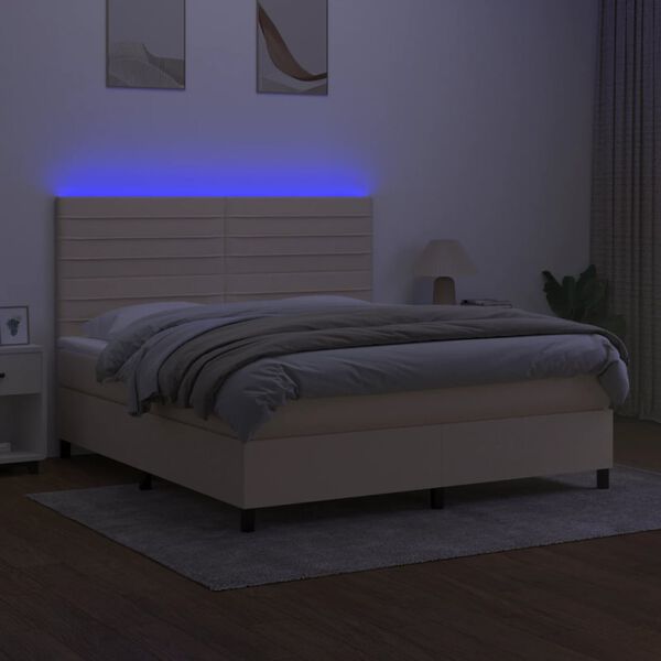vidaXL Cama box spring c/ colch&atilde;o e LED 160x200 cm tecido cor creme
