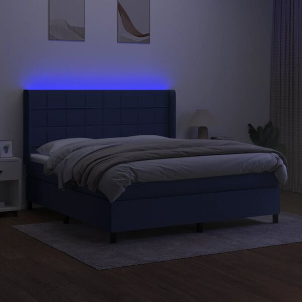 vidaXL Cama box spring c/ colch&atilde;o e LED 180x200 cm tecido azul