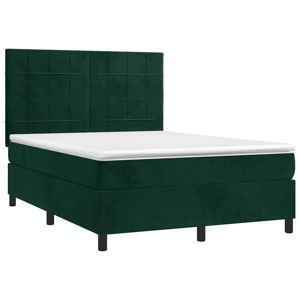 vidaXL Cama box spring c/ colch&atilde;o/LED 140x190 cm veludo verde-escuro