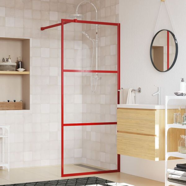 vidaXL Divis&oacute;ria de chuveiro 80x195 cm vidro transparente ESG vermelho