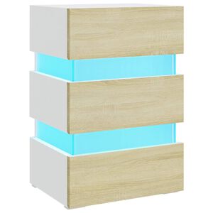 vidaXL Mesa de cabeceira c/ LEDs derivados de madeira branco/sonoma