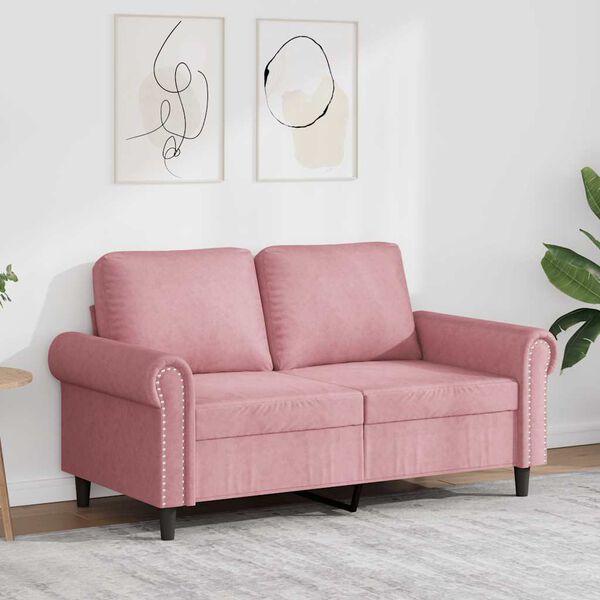 vidaXL Sof&aacute; de 2 lugares veludo 120 cm rosa