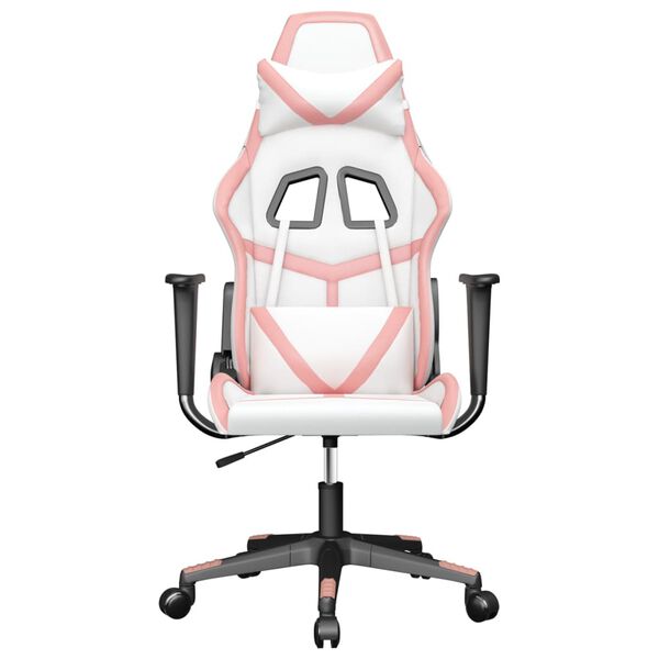 vidaXL Cadeira gaming couro artificial branco e rosa